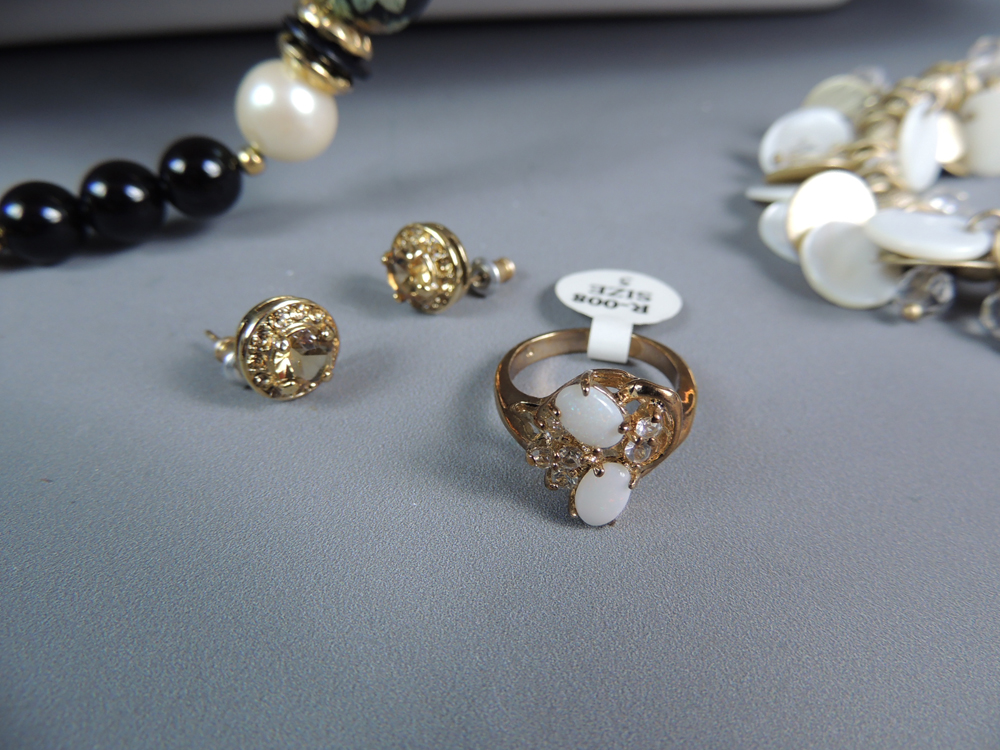 Pier 1 Ivory Serving Tray with Gold Tone Costume Jewelry