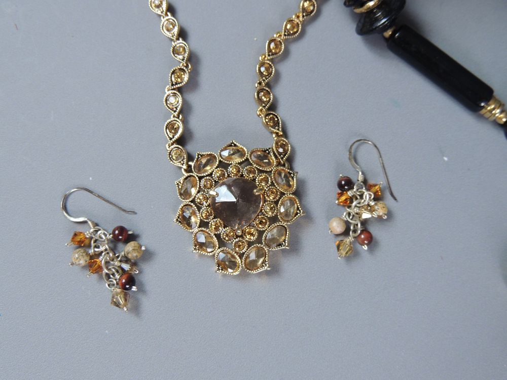 Pier 1 Ivory Serving Tray with Gold Tone Costume Jewelry