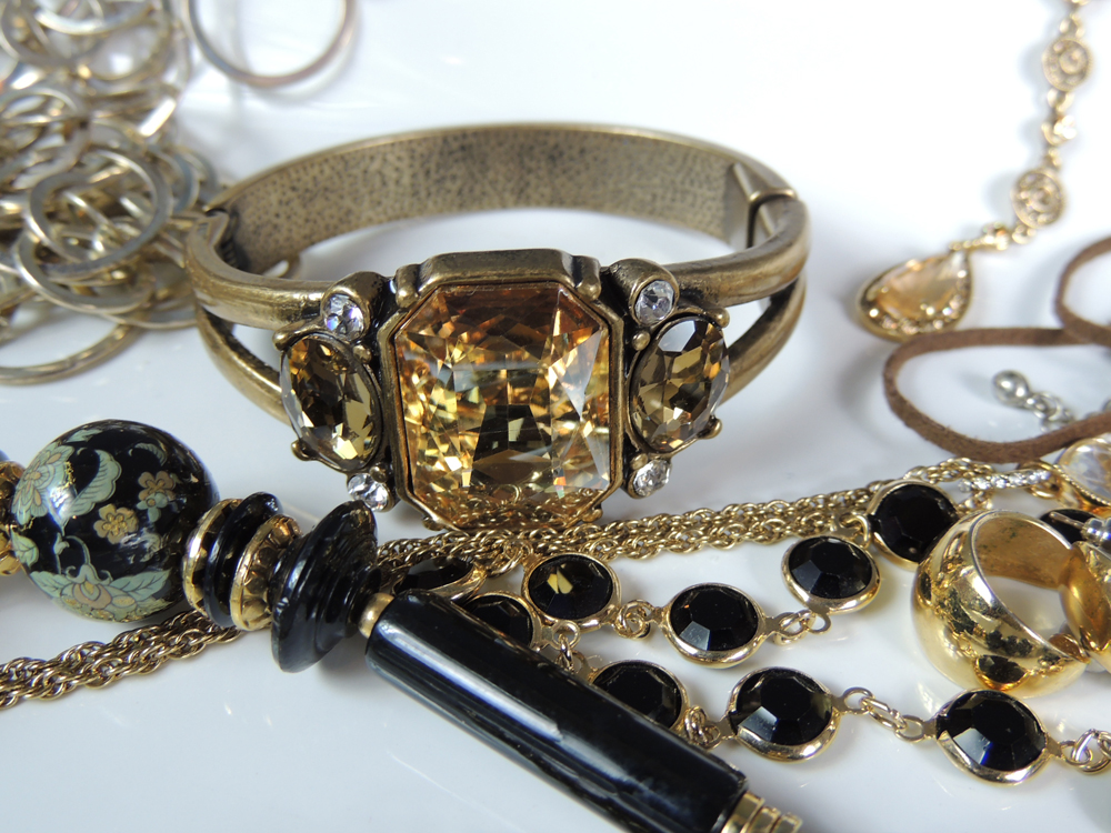 Pier 1 Ivory Serving Tray with Gold Tone Costume Jewelry