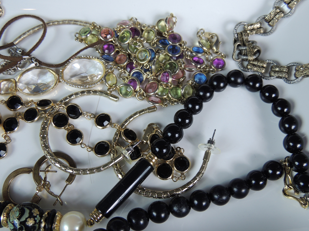 Pier 1 Ivory Serving Tray with Gold Tone Costume Jewelry