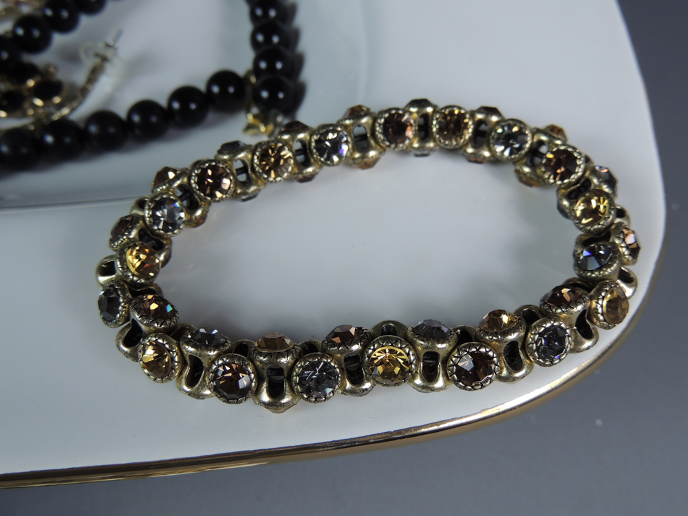 Pier 1 Ivory Serving Tray with Gold Tone Costume Jewelry