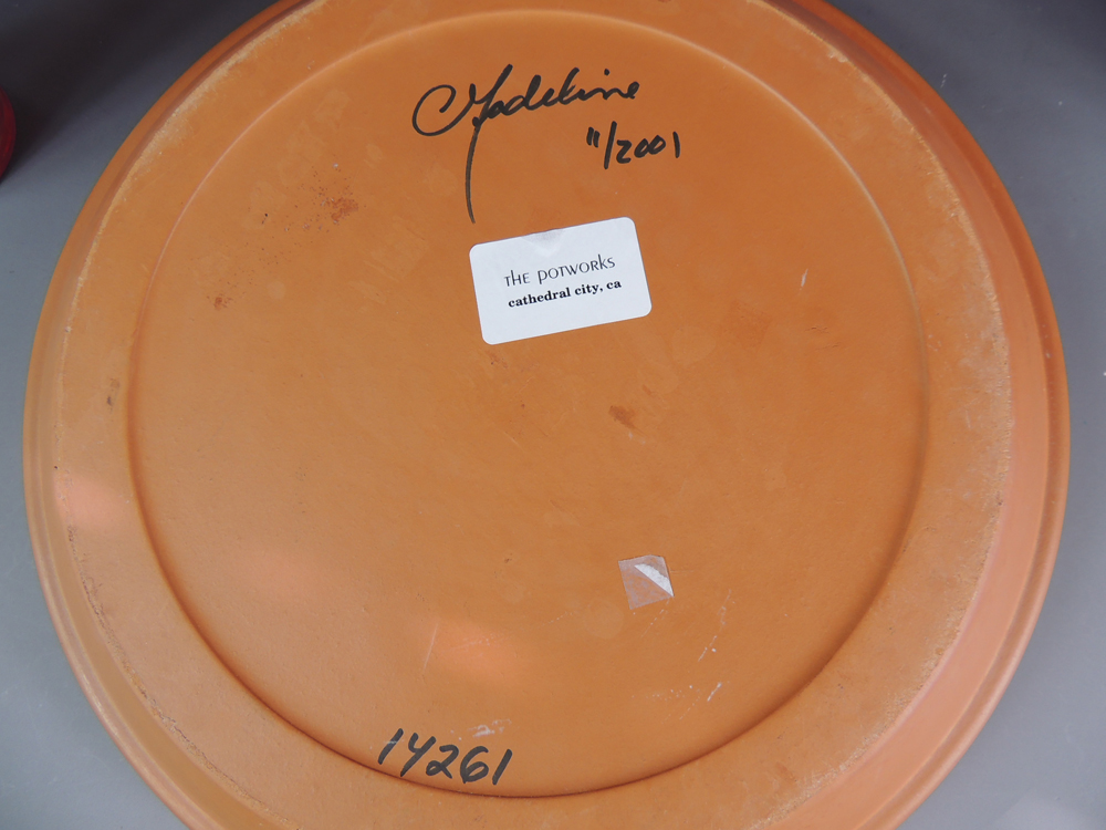 Signed Potworks Clay/Stained Glass Serving Tray w/ Glasses