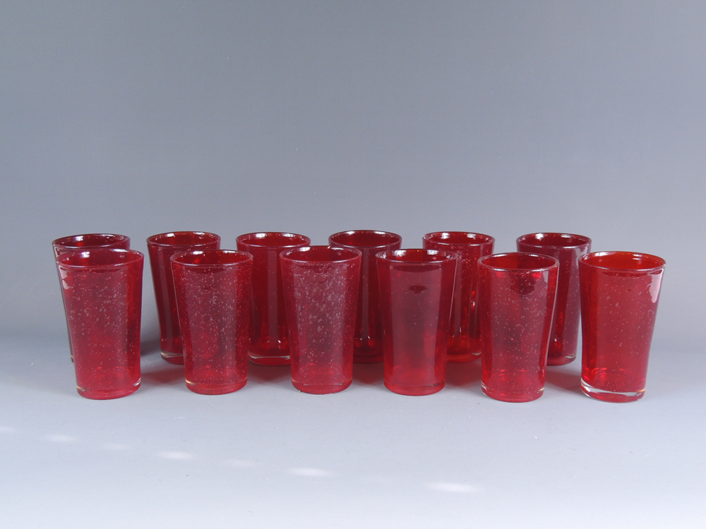 Signed Potworks Clay/Stained Glass Serving Tray w/ Glasses