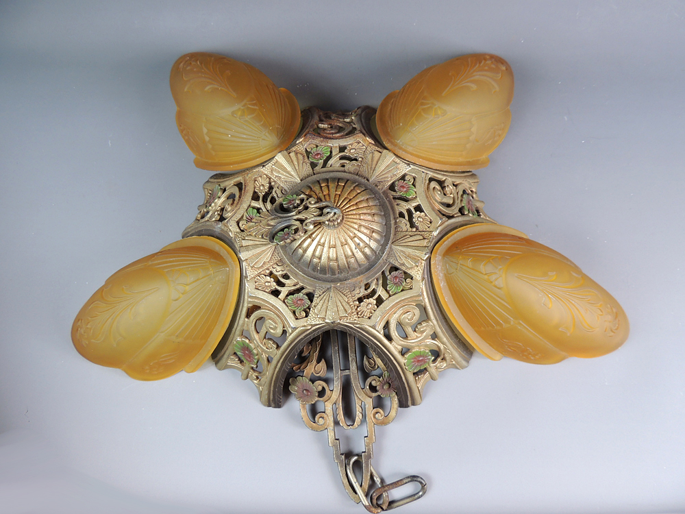 Bradley Hubbard Style Art Deco Slip Shade Hanging Lamp