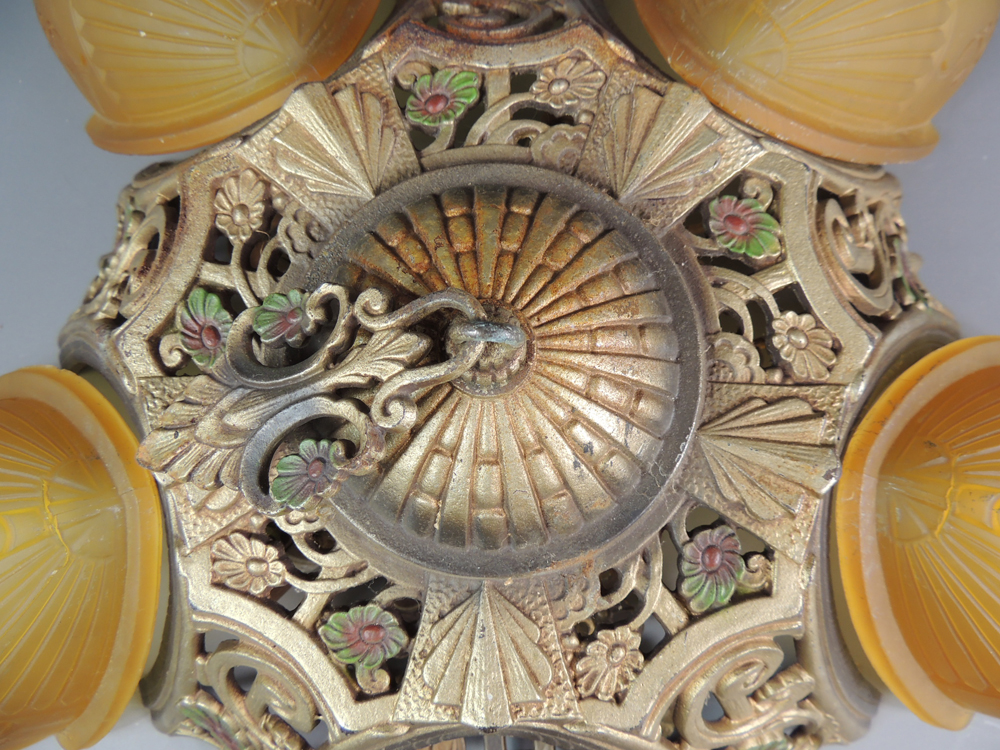 Bradley Hubbard Style Art Deco Slip Shade Hanging Lamp