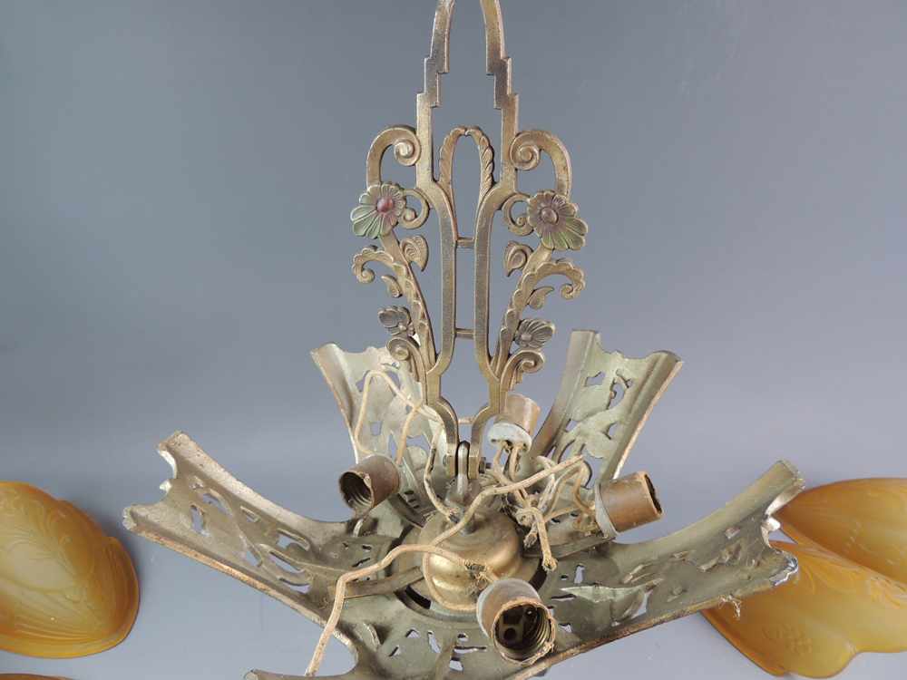 Bradley Hubbard Style Art Deco Slip Shade Hanging Lamp