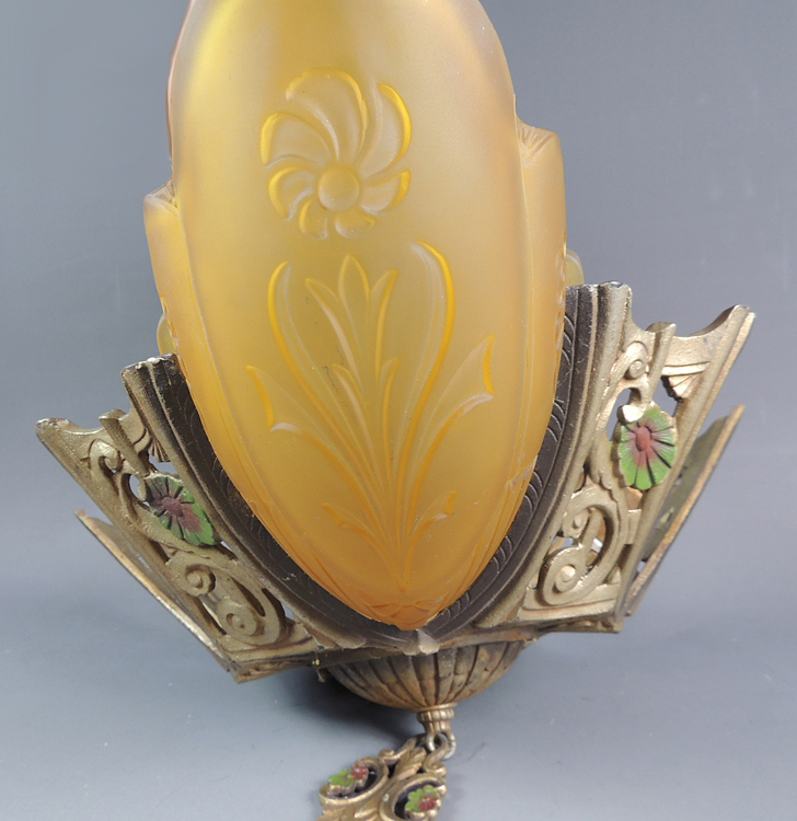 Bradley Hubbard Style Art Deco Slip Shade Hanging Lamp