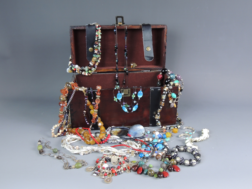 Wood Trunk Full of Beaded Costume Jewelry