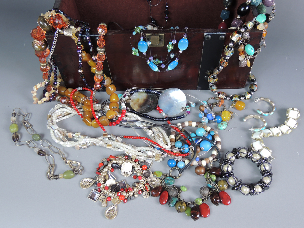 Wood Trunk Full of Beaded Costume Jewelry