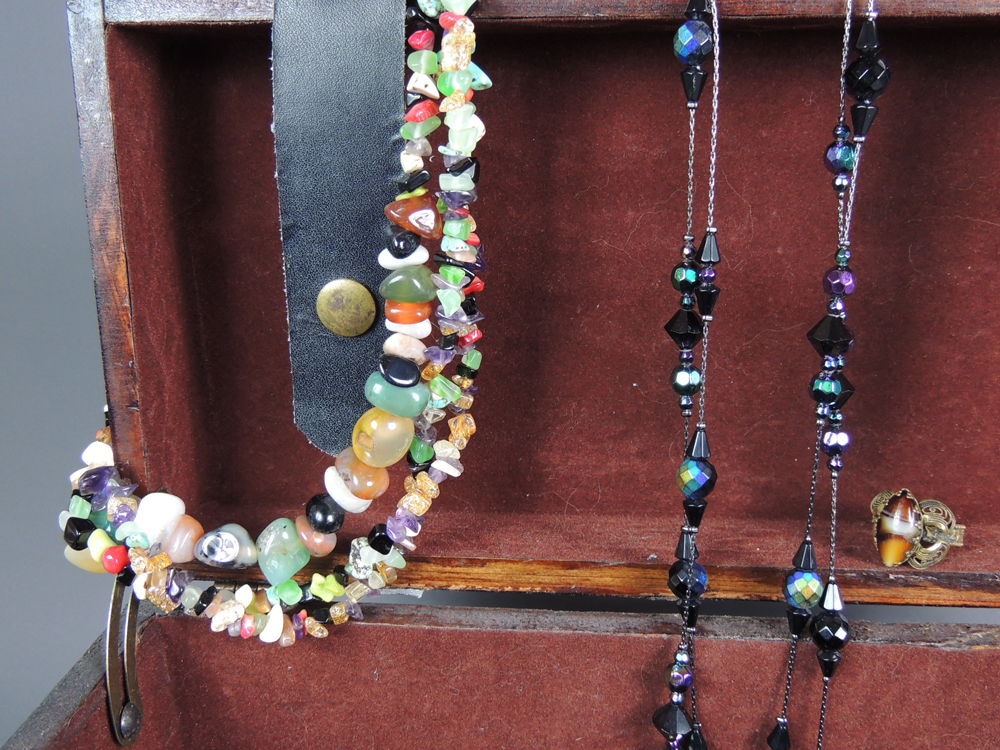 Wood Trunk Full of Beaded Costume Jewelry