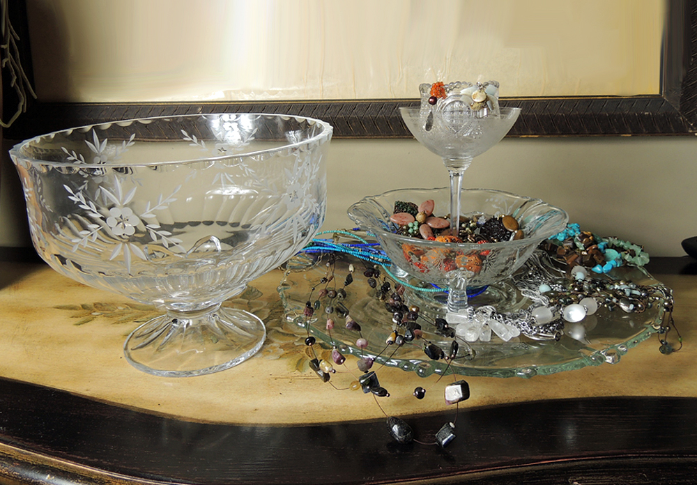 Coldwater Creek and Chico's Costume Jewelry w/ Vintage Glassware