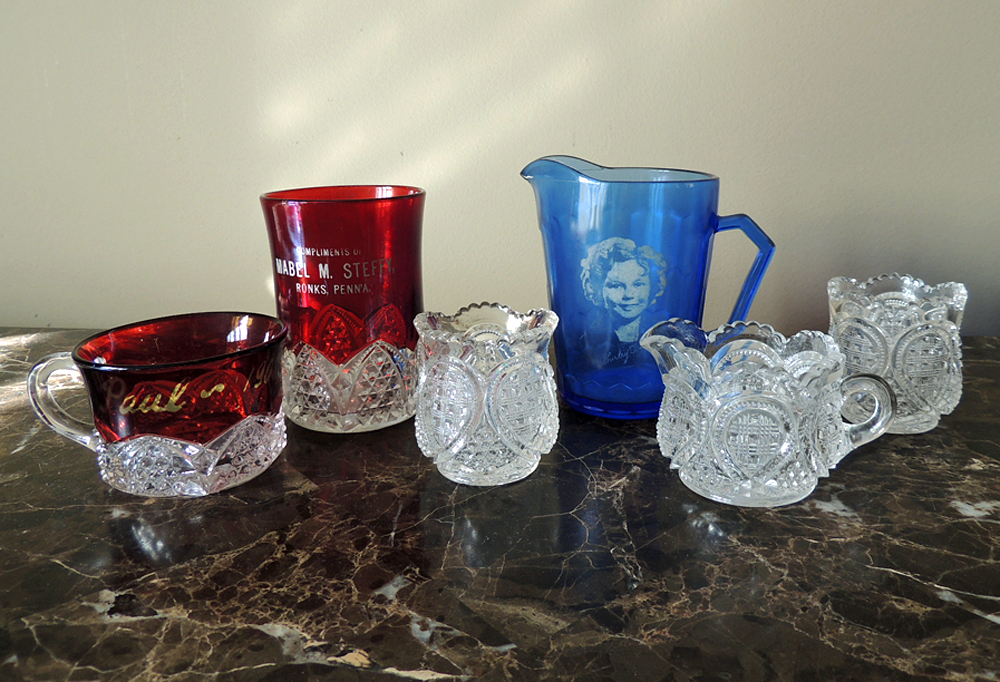 Ruby Flash Souvenir Glass, EAPG Cut Glass, Shirley Temple Creamer
