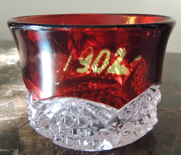 Ruby Flash Souvenir Glass, EAPG Cut Glass, Shirley Temple Creamer