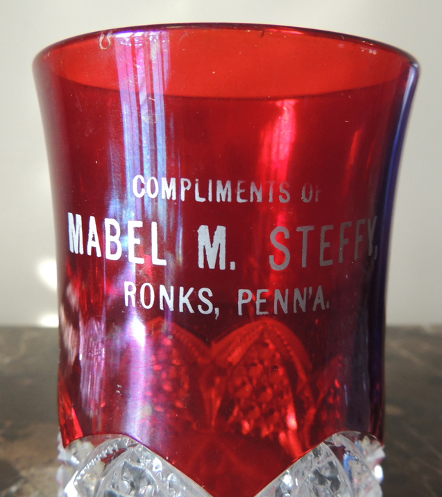 Ruby Flash Souvenir Glass, EAPG Cut Glass, Shirley Temple Creamer