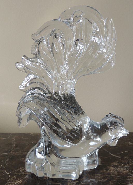 Imperial Glass Lion Candy Dish and Fighting Cock Figurine