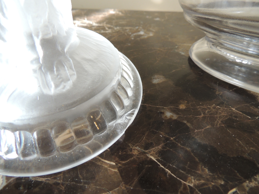 Imperial Glass Lion Candy Dish and Fighting Cock Figurine