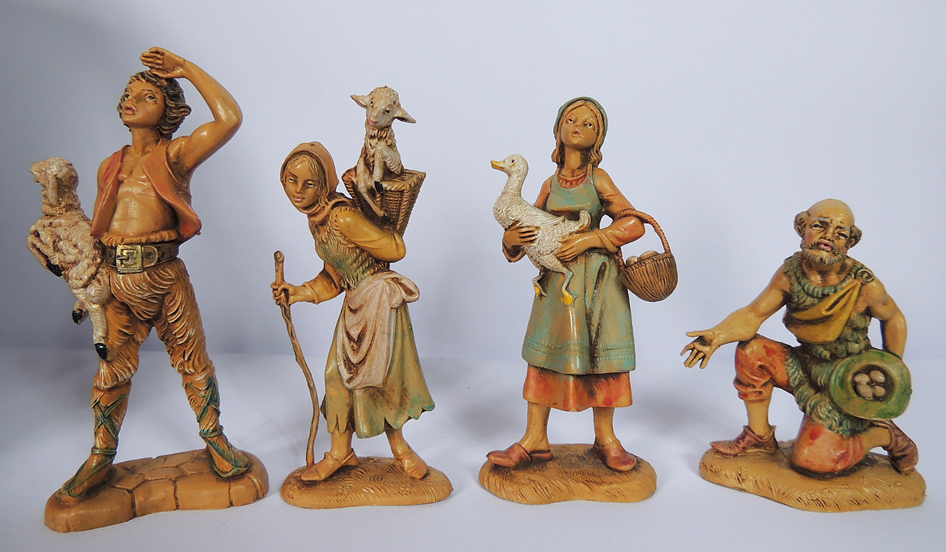 Complete Vintage Fontanini 5" Nativity Set with Wood Creche