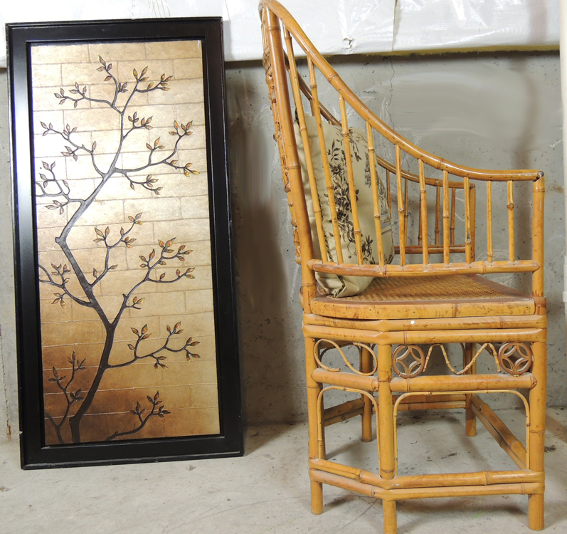Bamboo Chair, Asian Wall Art and Bonsai Decor Pillow