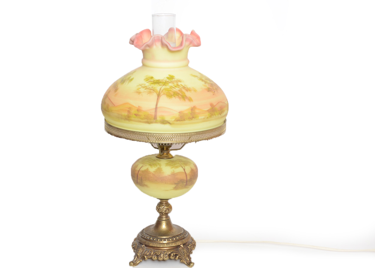Vintage Hand-Painted Fenton Glass Student Lamp