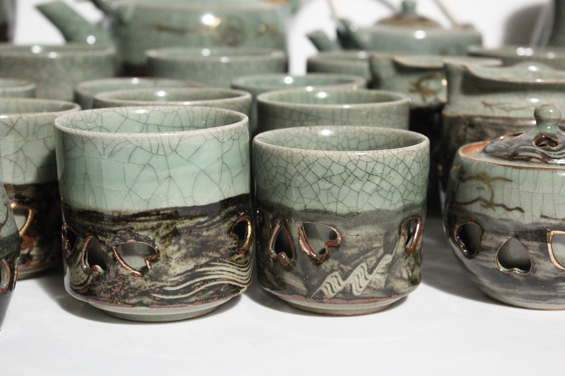 Large Japanese Somayaki Soma-Ware Set