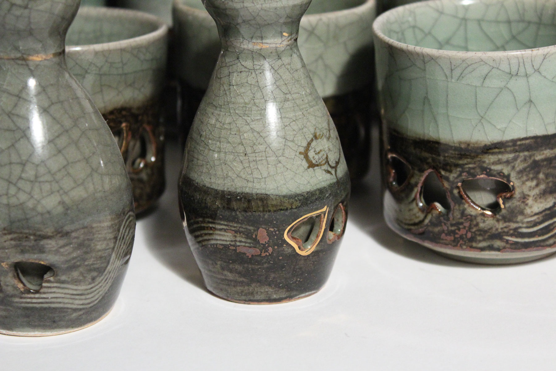 Large Japanese Somayaki Soma-Ware Set