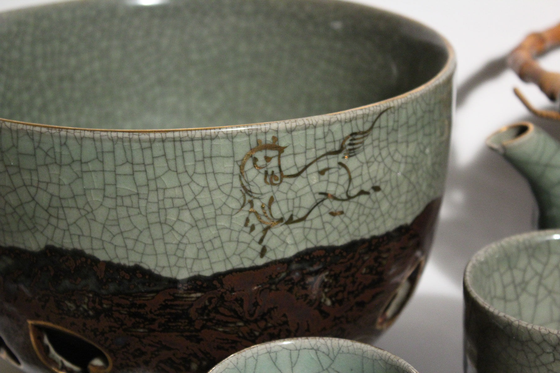 Large Japanese Somayaki Soma-Ware Set