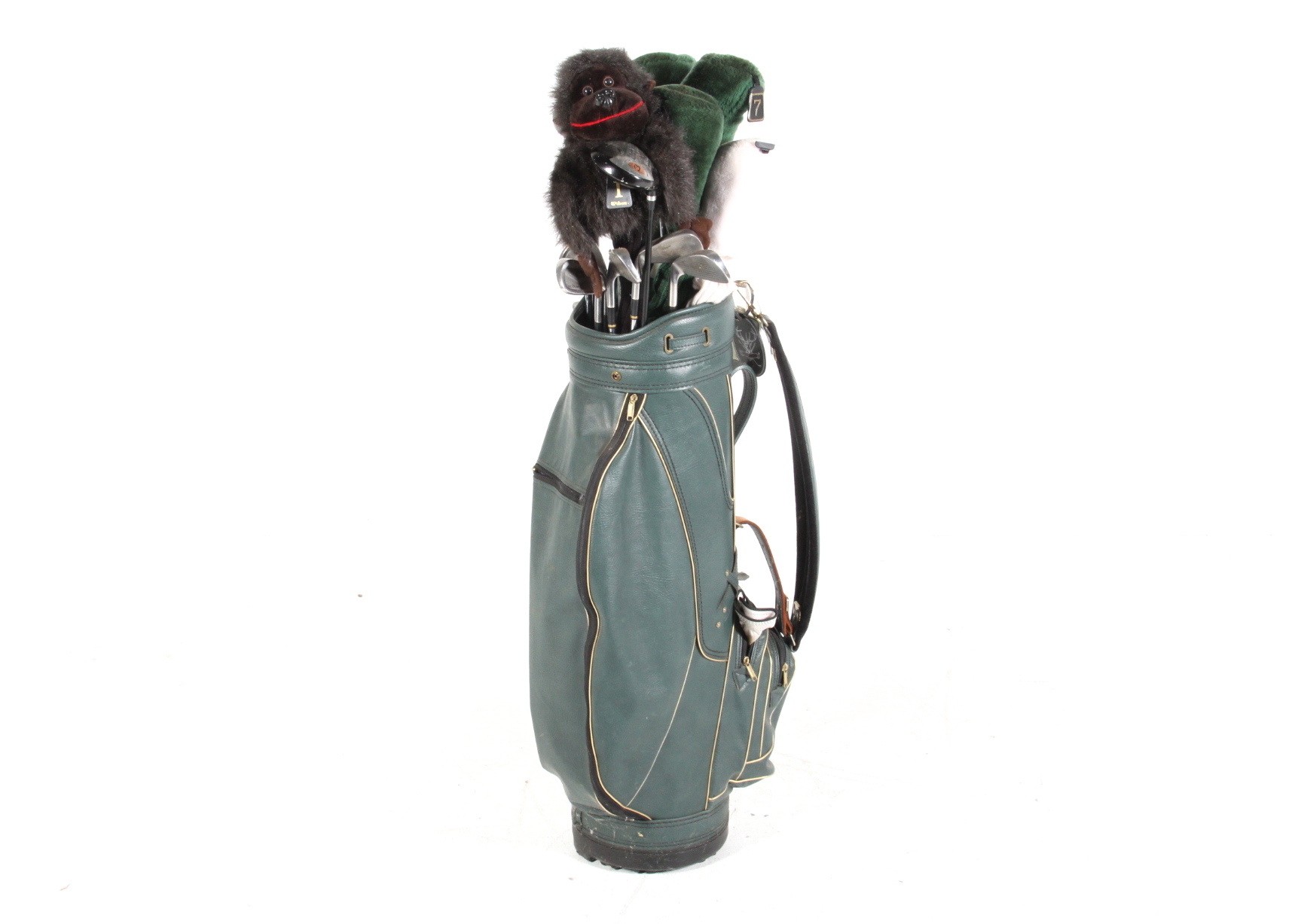 Golf Clubs with Vintage Leather Burton Bag
