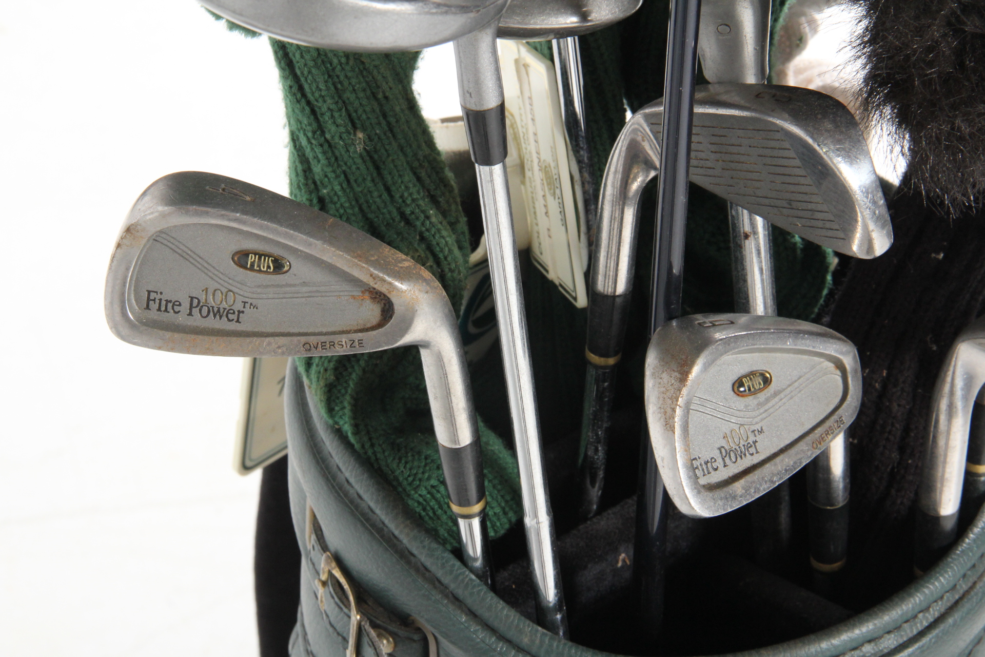 Golf Clubs with Vintage Leather Burton Bag