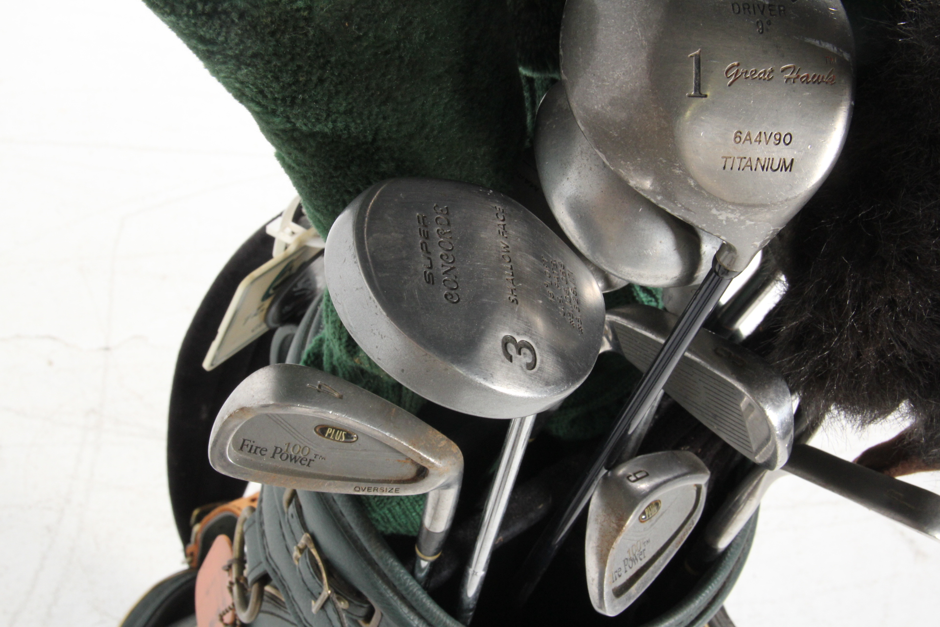 Golf Clubs with Vintage Leather Burton Bag
