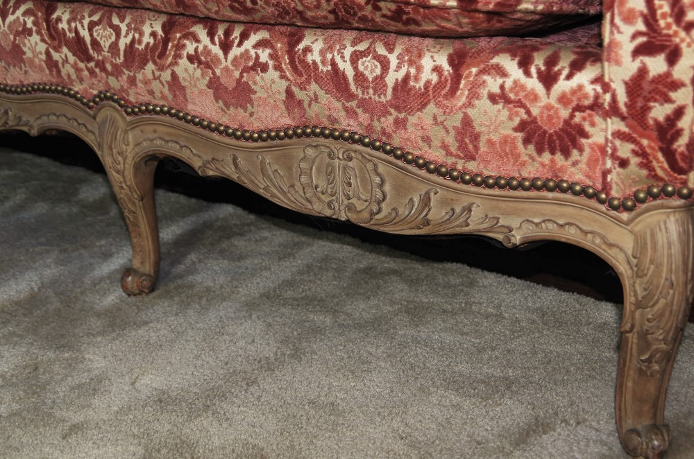 Vintage French Provincial Sofa with Velvet Tapestry Upholstery