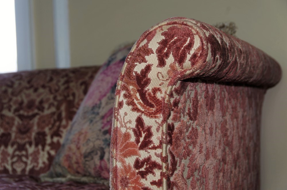 Vintage French Provincial Sofa with Velvet Tapestry Upholstery