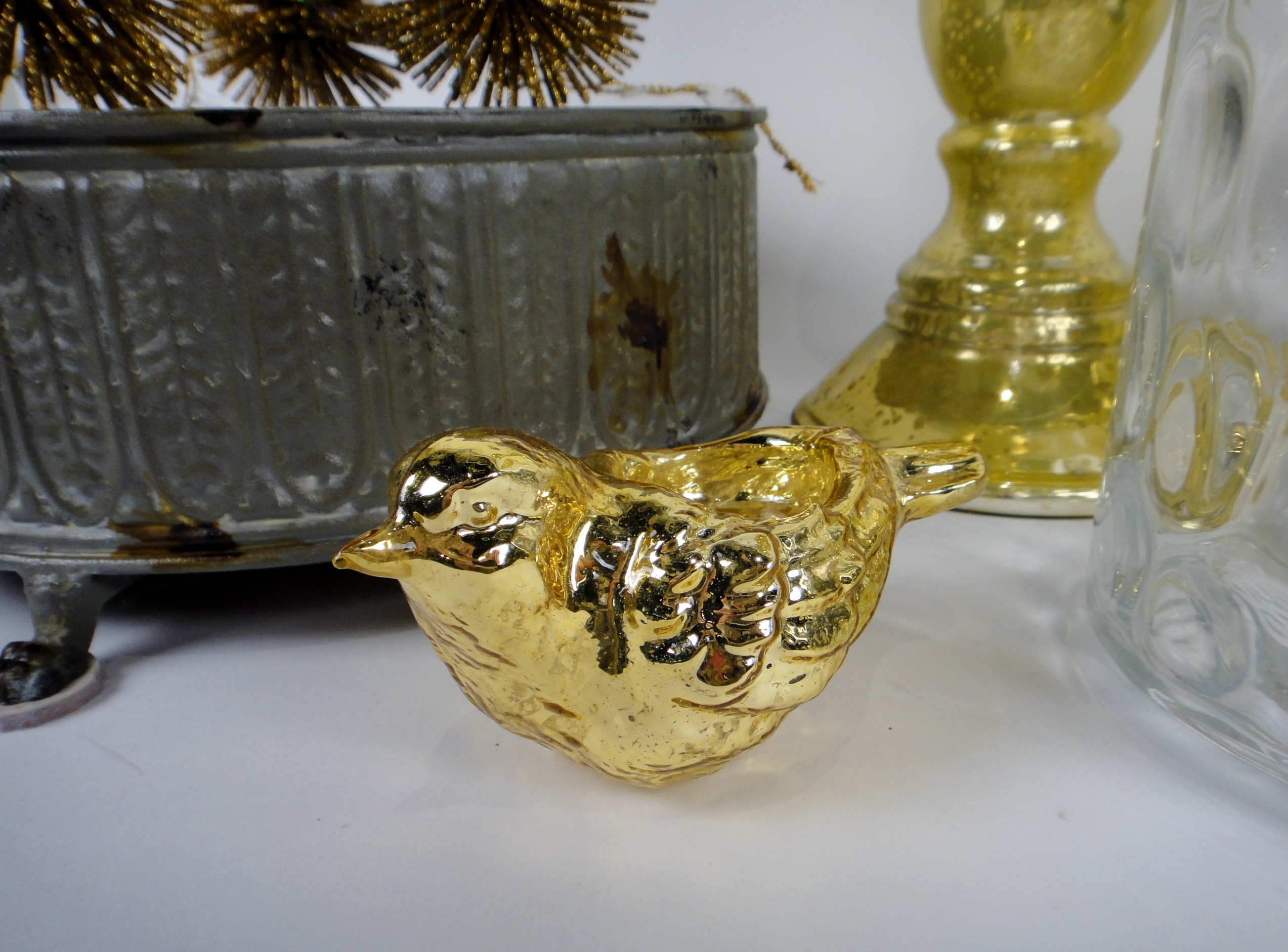 Mercury Glass Candle Holders, Display Stands and Birds
