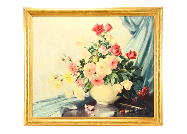 Original Volney Richardson Oil on Canvas Floral Still Life