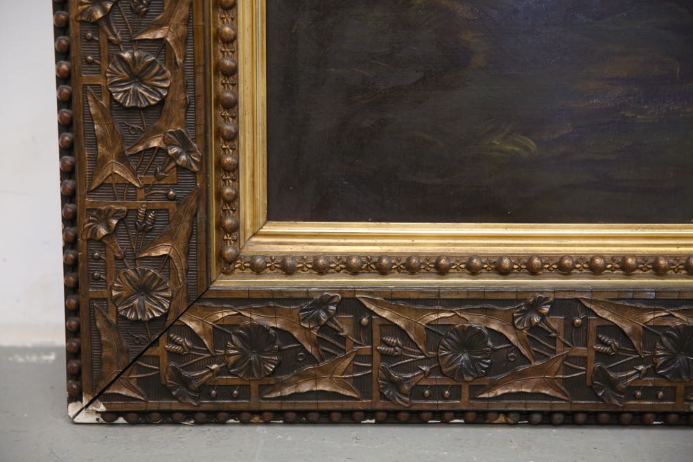 Vintage Acrylic Painting of River Wilderness Scene