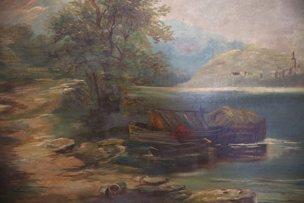 Vintage Acrylic Painting of River Wilderness Scene