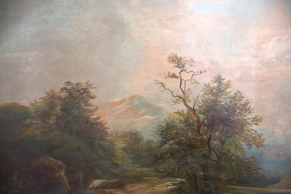 Vintage Acrylic Painting of River Wilderness Scene