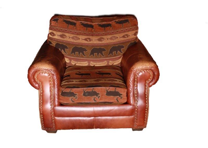 Leather and Upholstered Rustic Arm Chair