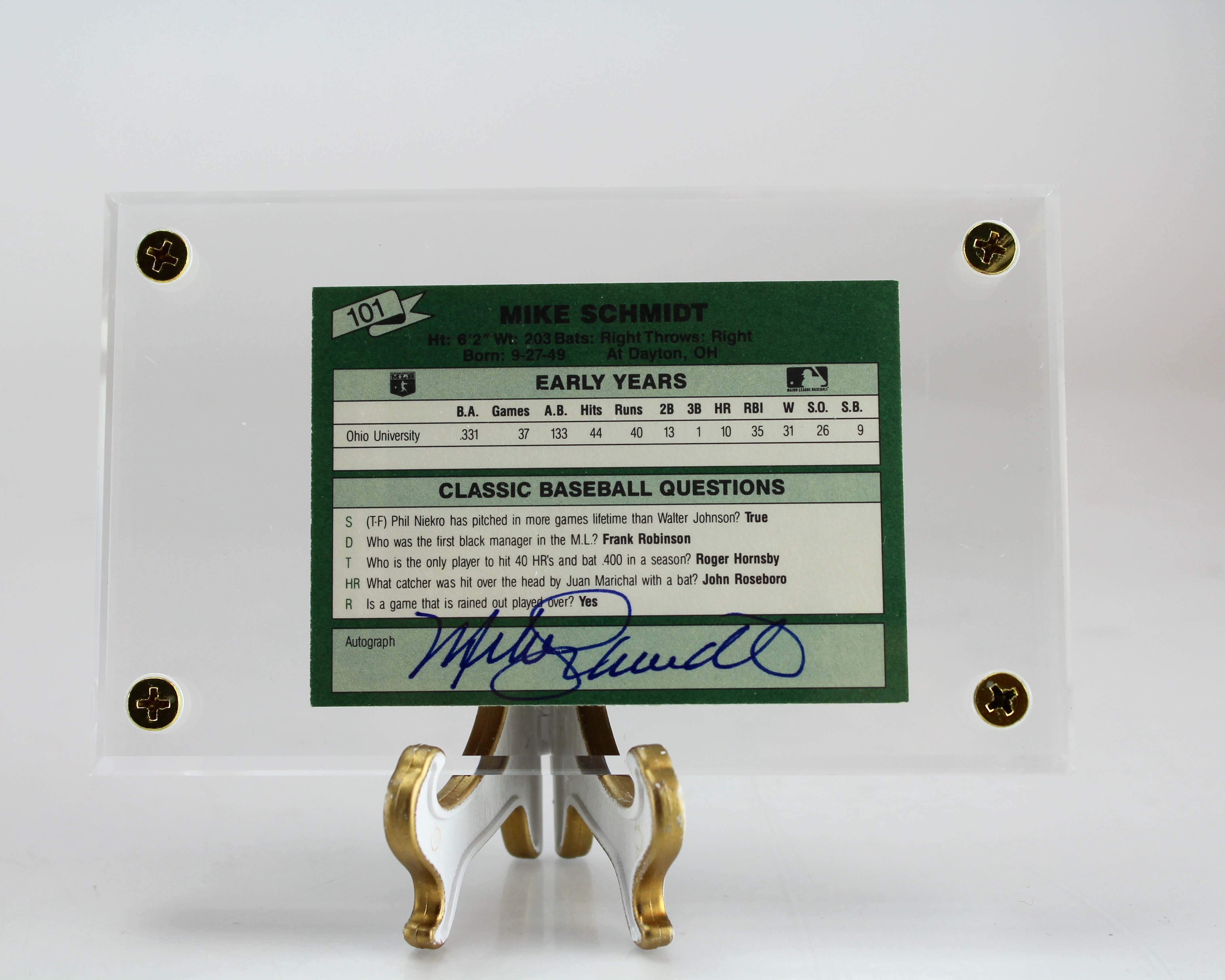 Mike Schmidt Autographed Classic Update 101 Baseball Card