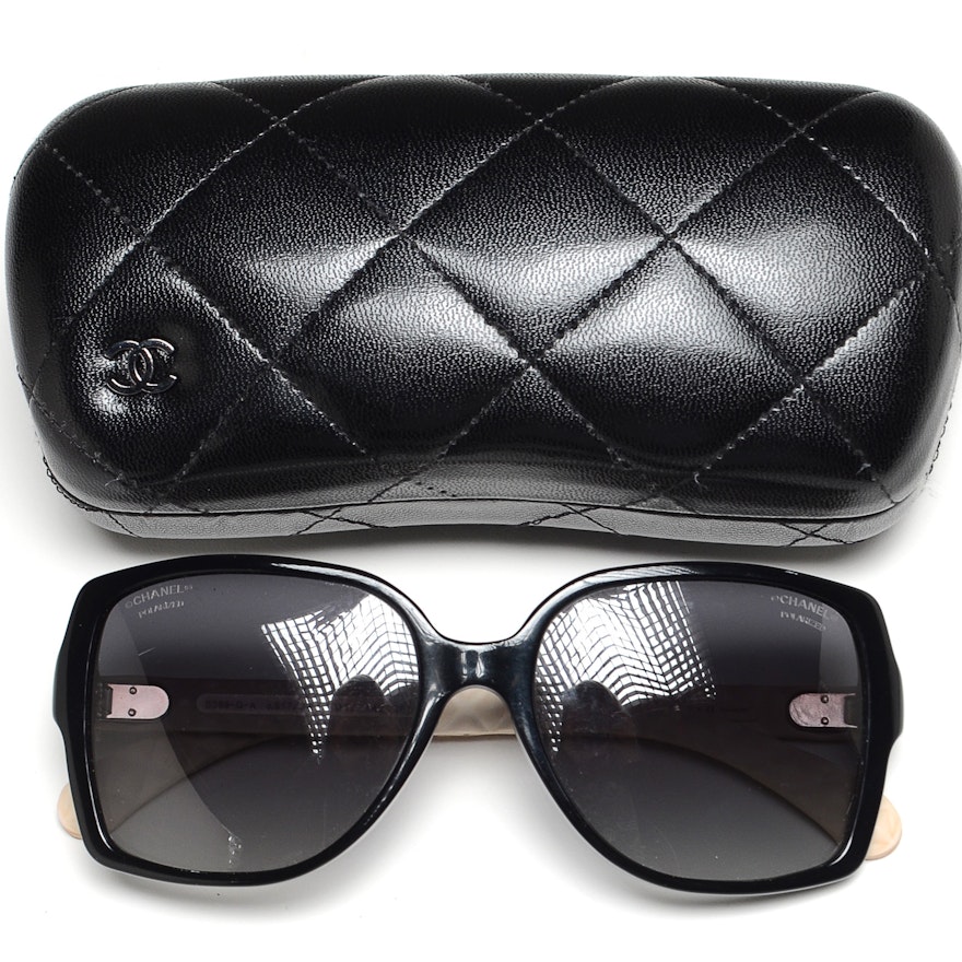 Chanel Designer Polarized Sunglasses with Quilted Sides and Case