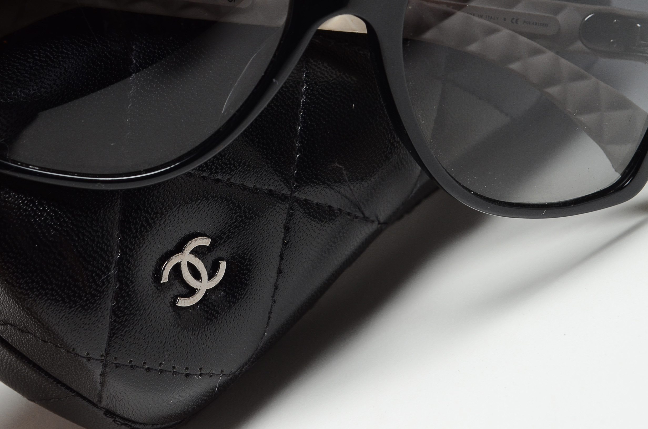 Chanel Designer Polarized Sunglasses with Quilted Sides and Case