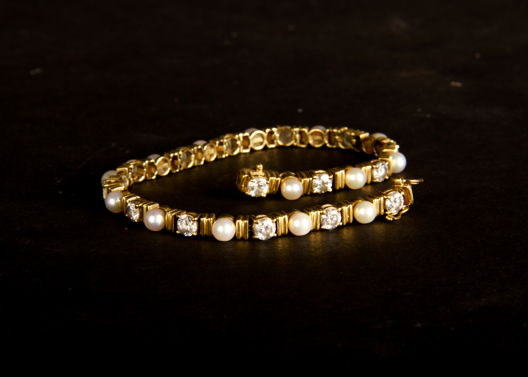 14K Yellow Gold Cultured Pearl and Cubic Zirconia Bracelet