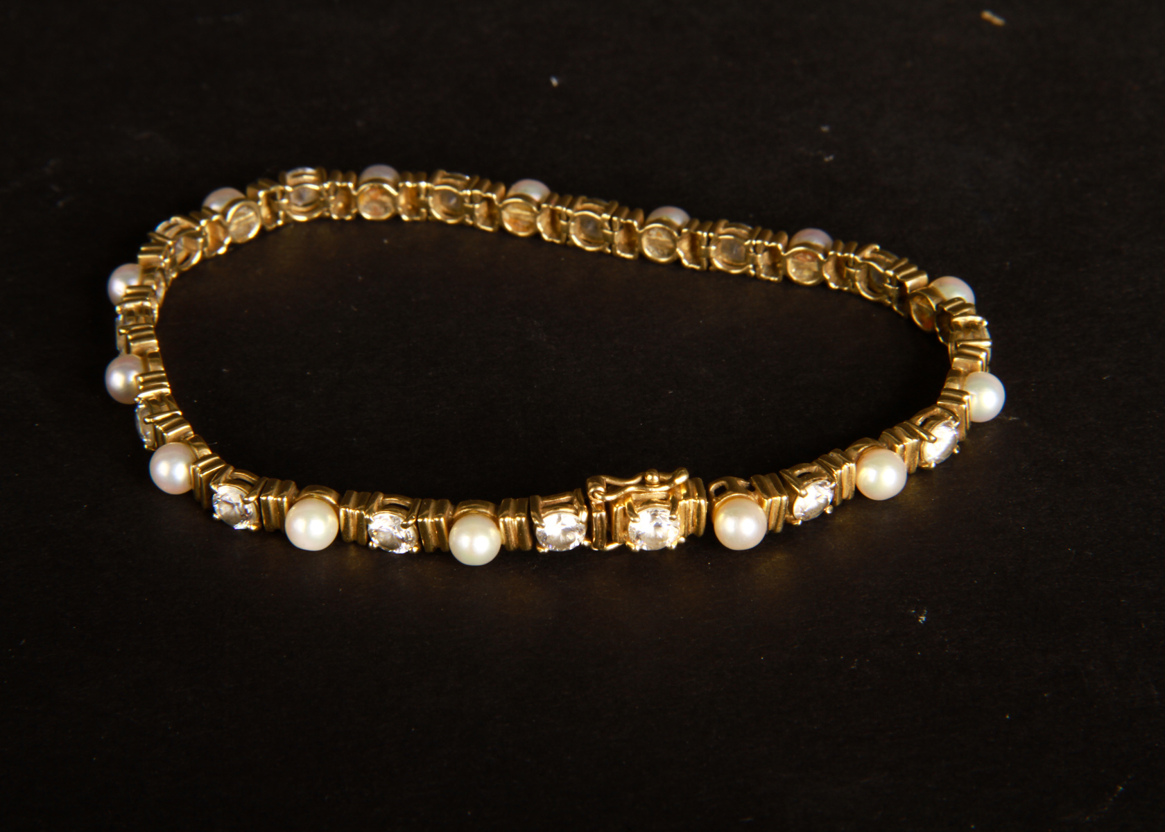 14K Yellow Gold Cultured Pearl and Cubic Zirconia Bracelet
