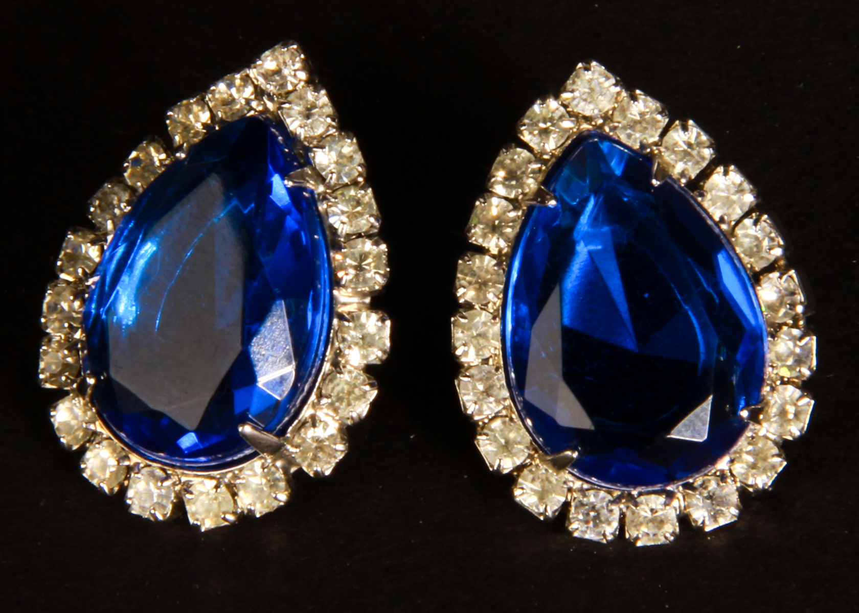 Blue Rhinestone Costume Jewelry Earrings