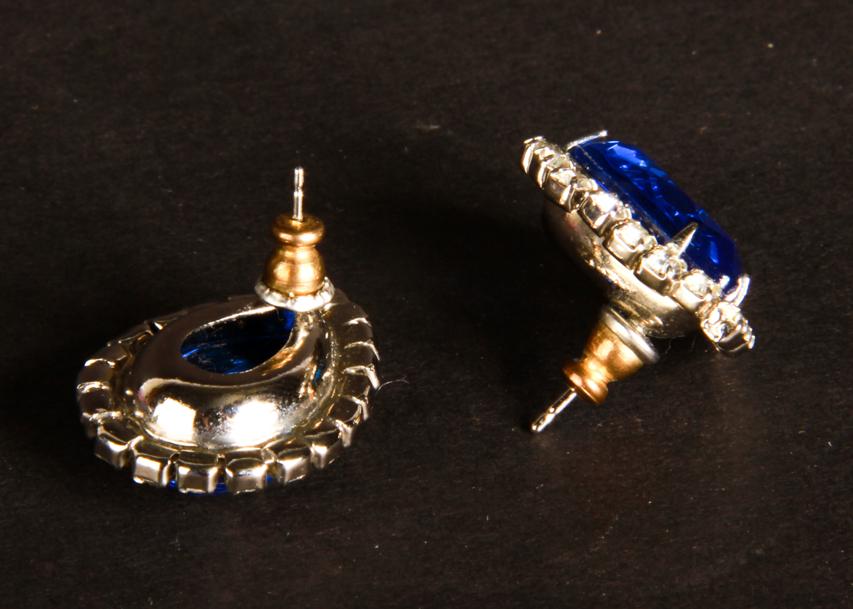 Blue Rhinestone Costume Jewelry Earrings