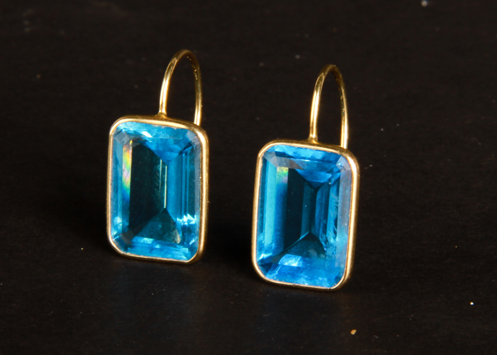 14K Yellow Gold Earrings with Genuine Blue Topaz Stones
