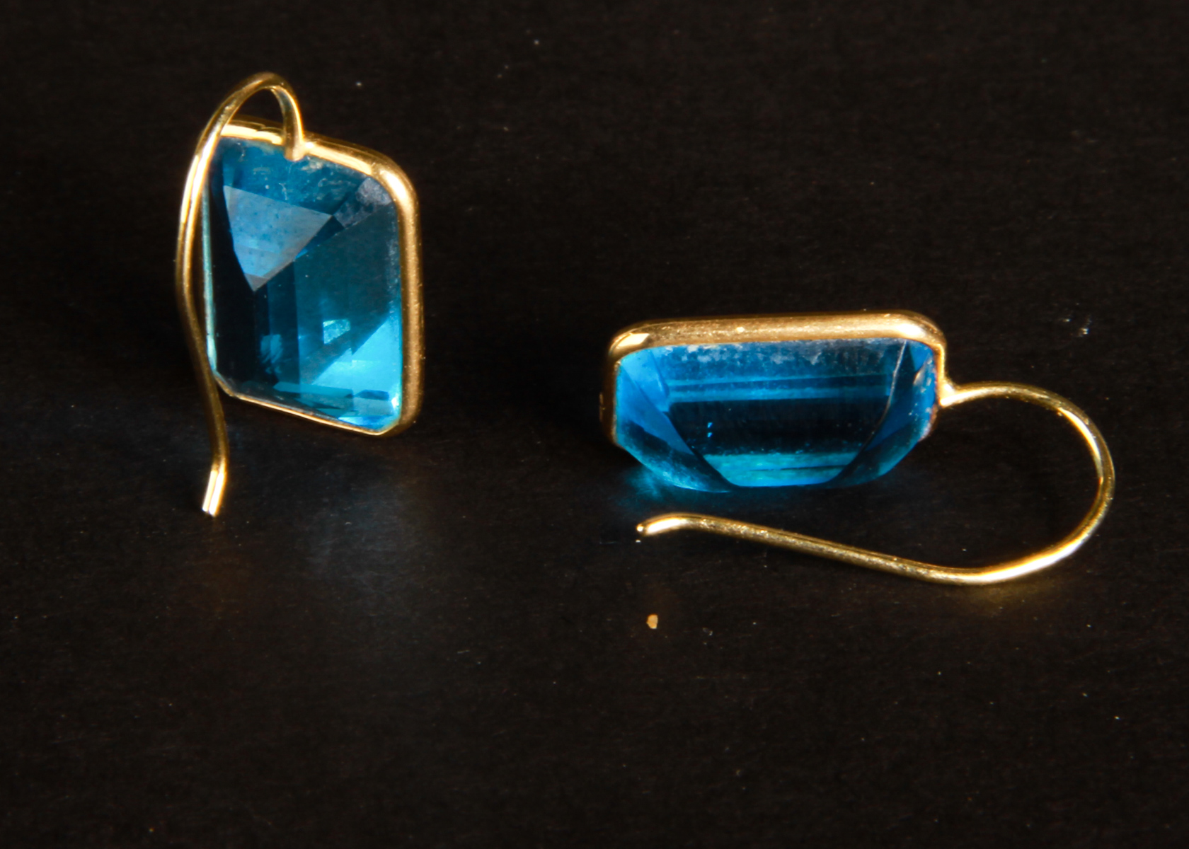 14K Yellow Gold Earrings with Genuine Blue Topaz Stones