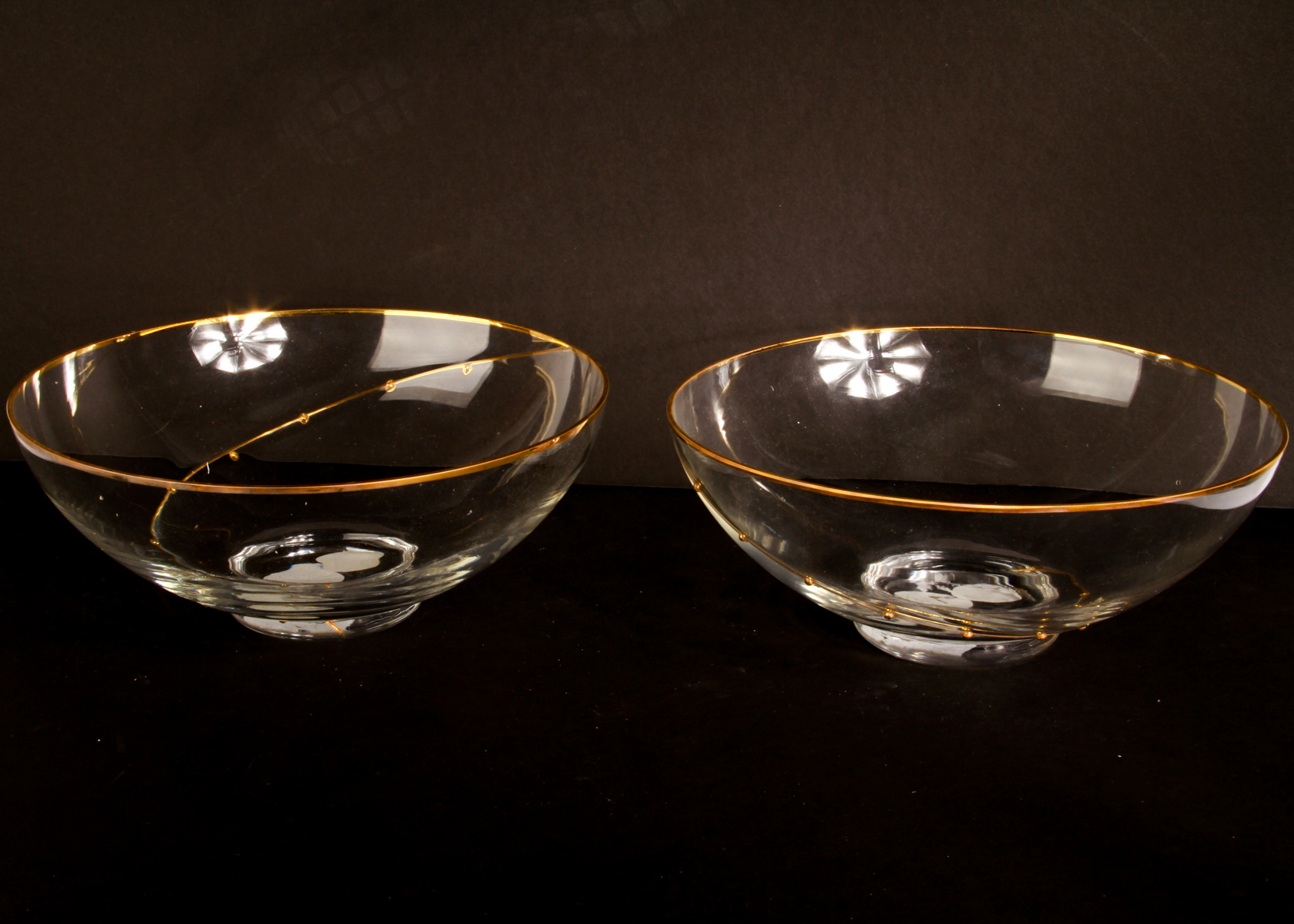 Pair of Clear Glass Bowls with Gilt Trim