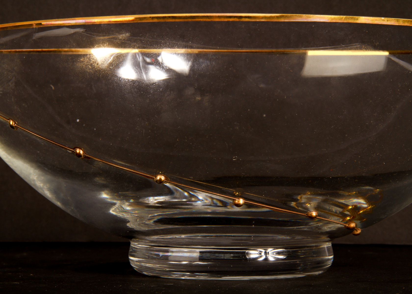 Pair of Clear Glass Bowls with Gilt Trim