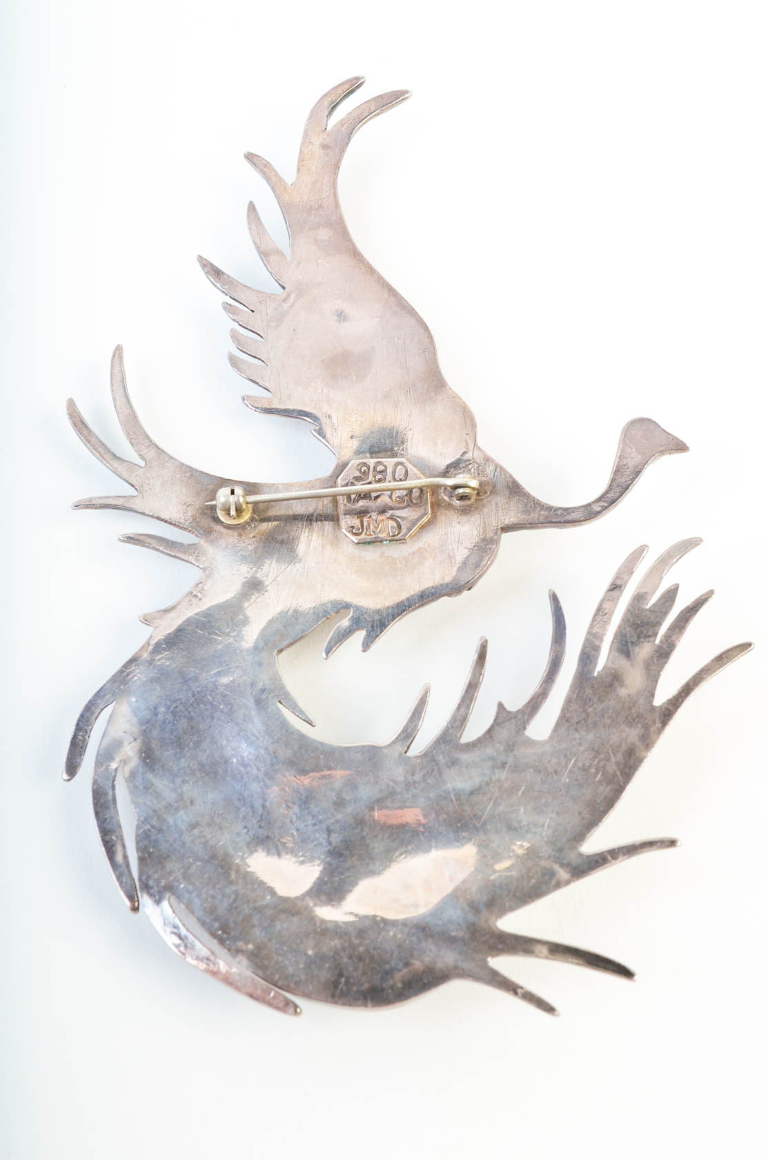 Signed Vintage Mexican Taxco 980 Silver Bird of Paradise Brooch