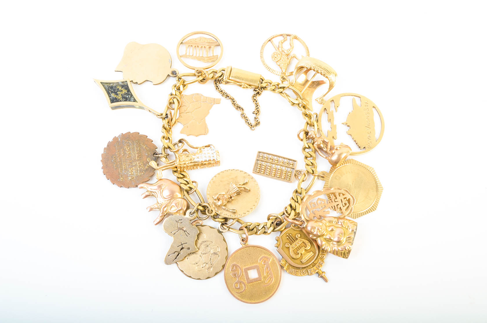 Gold Tone Charm Bracelet with 10K-18K Gold Charms